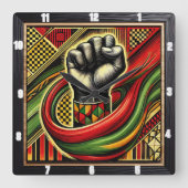 アフリカをテーマにした拳シンボルの鮮やか色 スクエア壁時計 (正面)