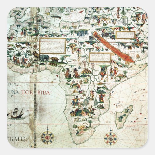 アフリカを示す世界地図の詳細 スクエアシール (正面)