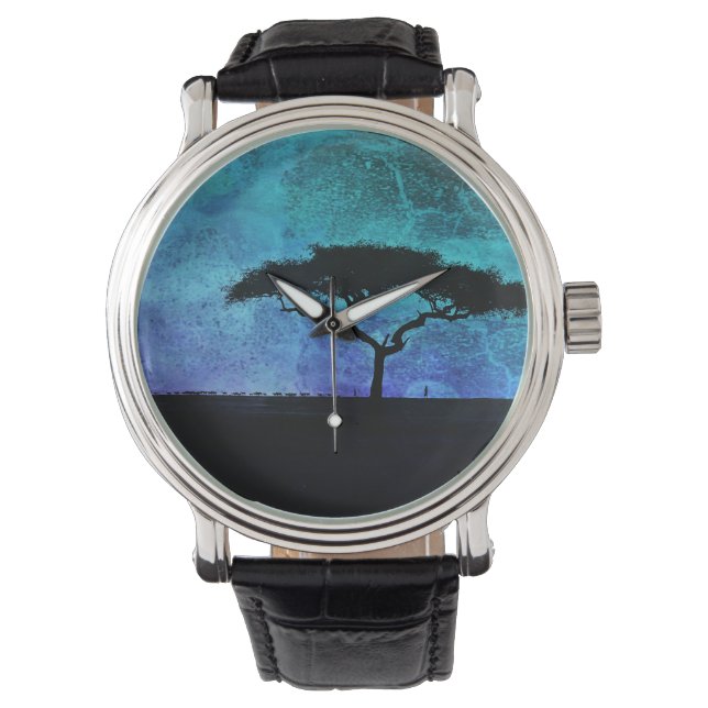 アフリカアカシアツリーアンド農家 腕時計 (正面)