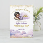 アフリカアフロ女の子パープルリトルエンジェルベビーシャワー 招待状 (スタンド正面)