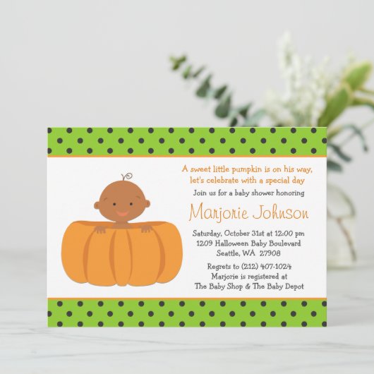 アフリカアメリカンカボチャベビーシャワー招待状 招待状 (スタンド正面)
