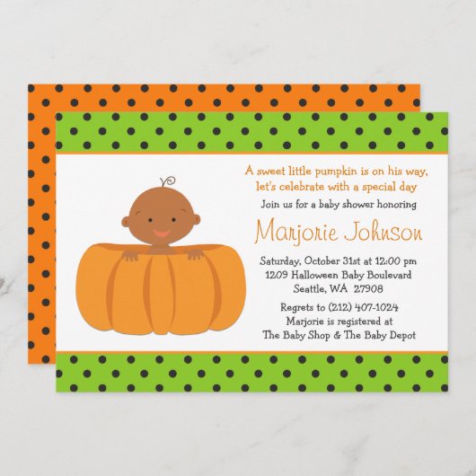 アフリカアメリカンカボチャベビーシャワー招待状 招待状 (正面/裏面)
