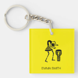 アフリカアートかわいいシルエット音楽少女 キーホルダー