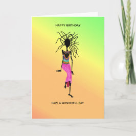 アフリカアートカラフルウーマン・ウォリアー誕生日 カード