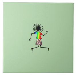 アフリカアート、かわいいハッピーダンサー タイル