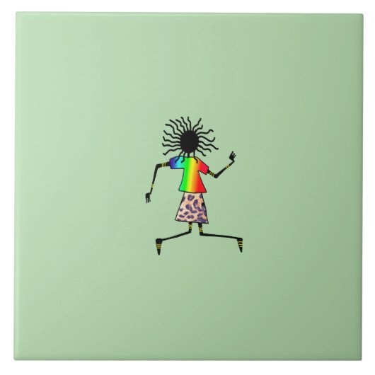 アフリカアート、かわいいハッピーダンサー タイル (正面)