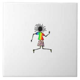 アフリカアート、かわいいハッピーダンサー タイル