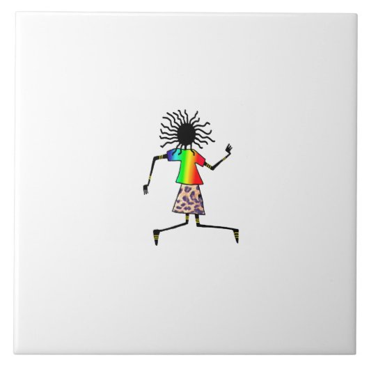 アフリカアート、かわいいハッピーダンサー タイル (正面)