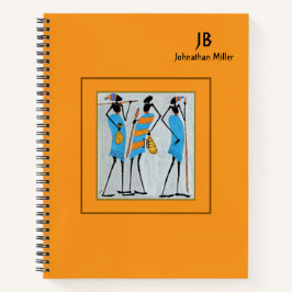 アフリカアート、オレンジ、マサイ族の戦士 ノートブック