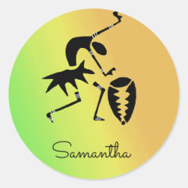 アフリカアート、カラフルシルエッ素晴らしトダンサー ラウンドシール