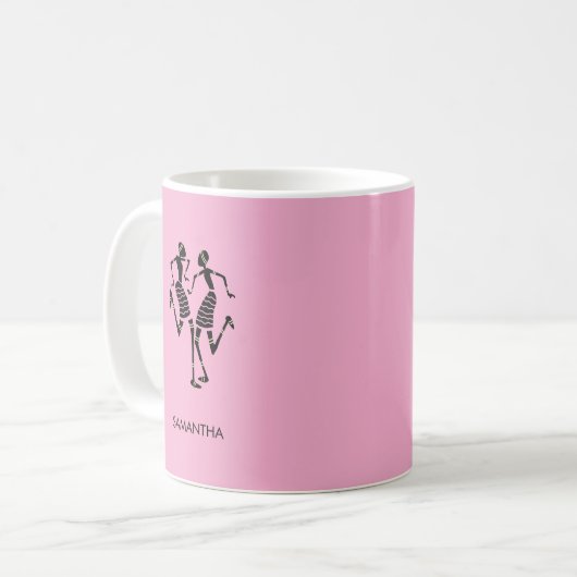 アフリカアート、キュートなシルエットダンサー、オレンジ コーヒーマグカップ (正面左)