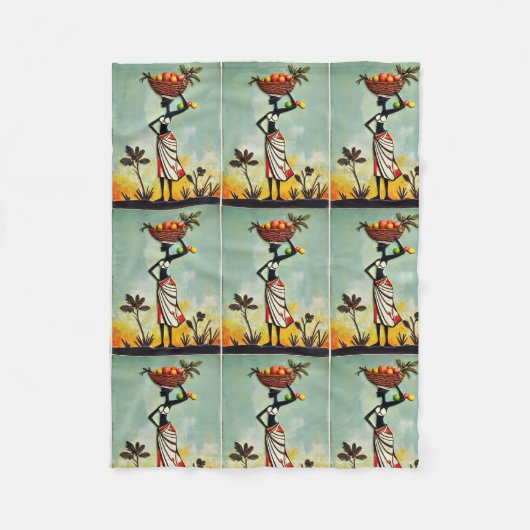 アフリカアート – ブランケット、枕の上の女性 フリースブランケット (正面)