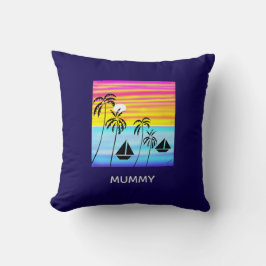 アフリカアート、熱帯の夏の夕日セーリング クッション