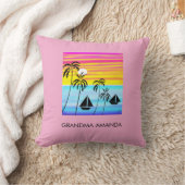 アフリカアート、熱帯の夏の夕日セーリング クッション (ブランケット)