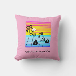 アフリカアート、熱帯の夏の夕日セーリング クッション