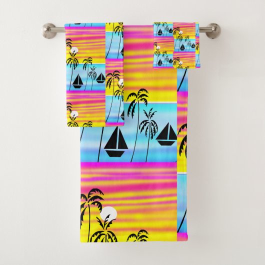 アフリカアート、熱帯サンセットサマーセーリング バスタオルセット (インサイチュ)