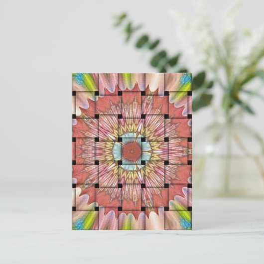 アフリカインスパイアアートプリント – 幾何学織デザイン ポストカード (スタンド正面)