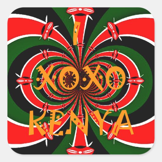 アフリカインスパイアケニヤ国旗の抽象芸術芸術 スクエアシール (正面)