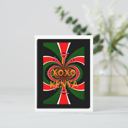 アフリカインスパイアケニヤ国旗の抽象芸術芸術 ポストカード (スタンド正面)