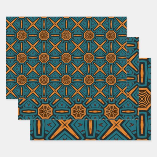 アフリカインスパイア民族パターンNo11 ラッピングペーパーシート (セット)