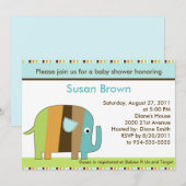 アフリカウストライプのゾウ赤ちゃんシャワー招待状 招待状 (正面/裏面)