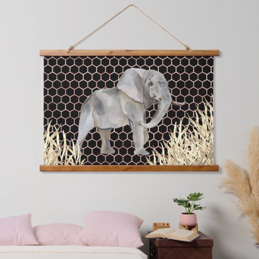 アフリカウモダンゾウの水色 吊り下げ型タペストリー (寝室)