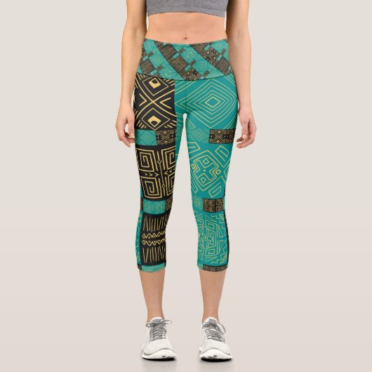 アフリカエレガントの部族の幾何学的パターン カプリレギンス (正面)