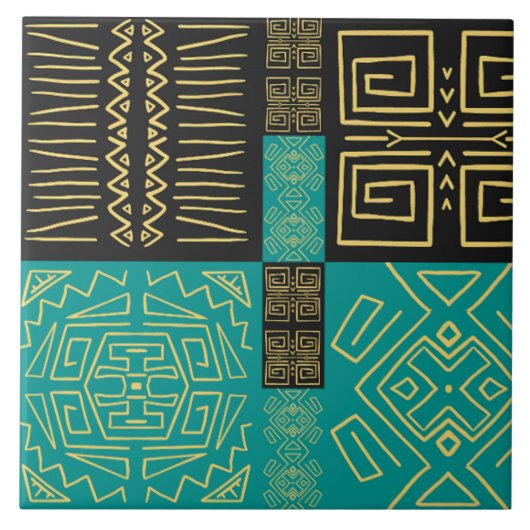 アフリカエレガントの部族の幾何学的パターン タイル (正面)