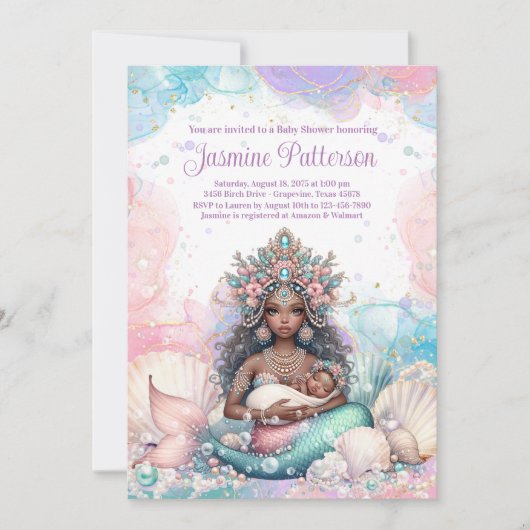 アフリカエレガント人魚の母の赤ちゃんシャワー 招待状 (正面)