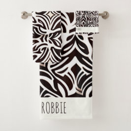 アフリカオーナメント微妙な白黒パターン バスタオルセット