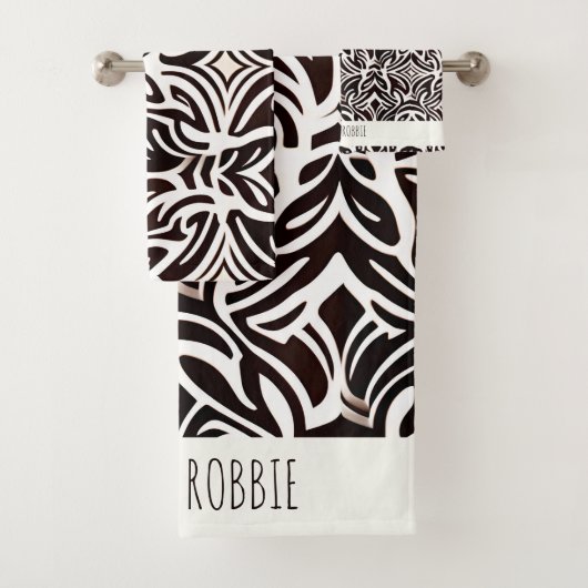 アフリカオーナメント微妙な白黒パターン バスタオルセット (インサイチュ)
