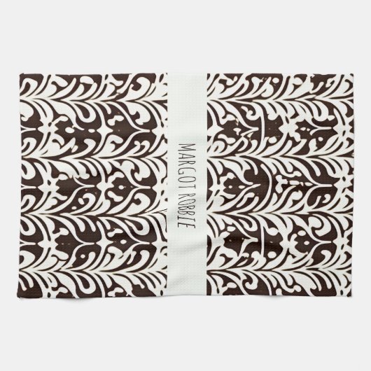 アフリカオーナメント白黒パターン キッチンタオル (横)