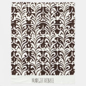 アフリカオーナメント白黒パターン フリースブランケット (正面)