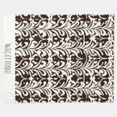 アフリカオーナメント白黒パターン フリースブランケット (正面(横))