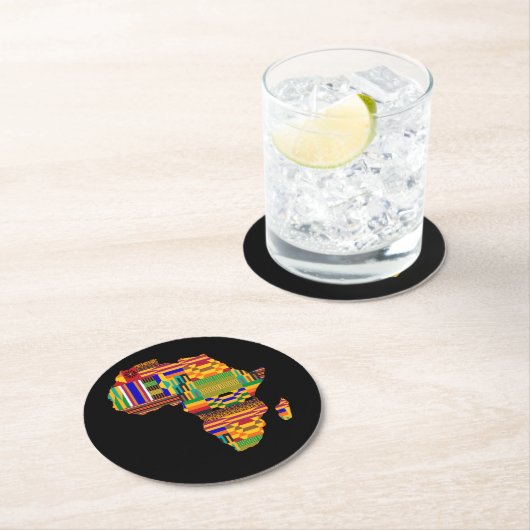 アフリカカッコいいの愛人2人のためのアフリカ地図ケンテ布 ラウンドペーパーコースター (インサイチュ)