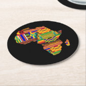 アフリカカッコいいの愛人2人のためのアフリカ地図ケンテ布 ラウンドペーパーコースター (アングル)