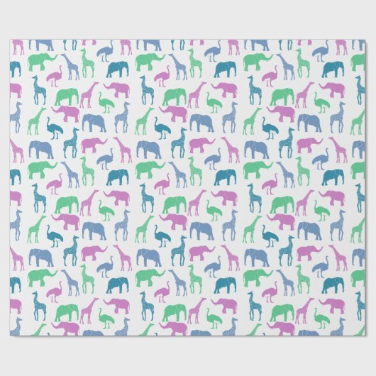 アフリカカラフルのサファリ動物の模様 ラッピングペーパー (フラット)