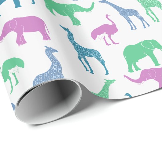 アフリカカラフルのサファリ動物の模様 ラッピングペーパー (ロールコーナー)