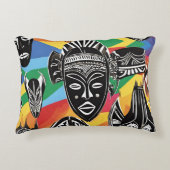 アフリカカラフルの仮面の部族 アクセントクッション (正面)