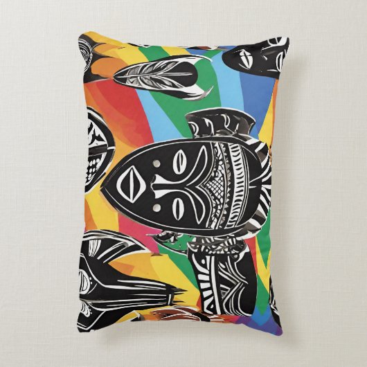 アフリカカラフルの仮面の部族 アクセントクッション (裏面(縦))