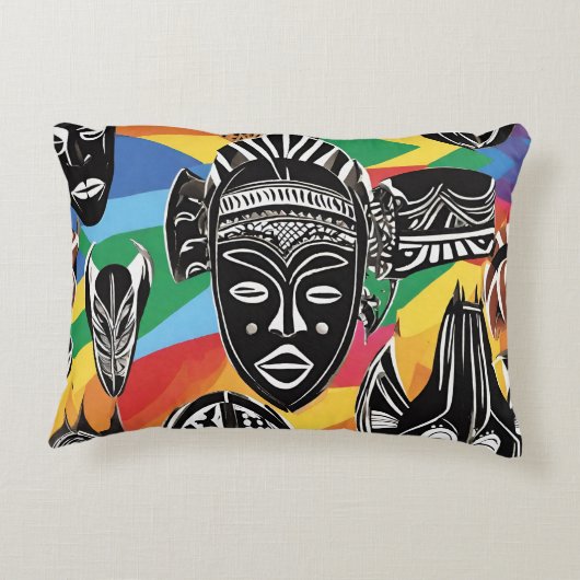 アフリカカラフルの仮面の部族 アクセントクッション (裏面)