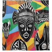 アフリカカラフルの仮面の部族 シャワーカーテン (正面)