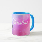 アフリカカラフルグレイのオウムとピンクとブルーの名前 マグカップ (正面右)