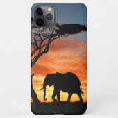 アフリカカラフルサファリサンセットエレファントシルエット iPhoneケース (裏面)