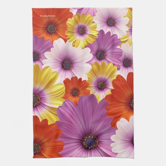 アフリカカラフルデイジーのメドレーの花 キッチンタオル (縦)