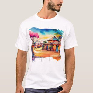 アフリカカラフルヴィレッジウォーター絵を描カラー Tシャツ