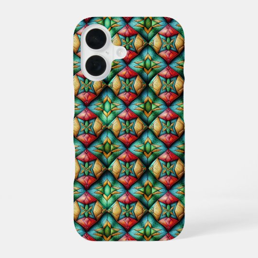 アフリカカラフル幾何モザイク模様 iPhone 16ケース (裏面)