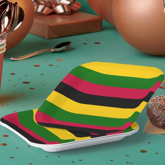 アフリカカラーストライプパターンデザイン ペーパープレート