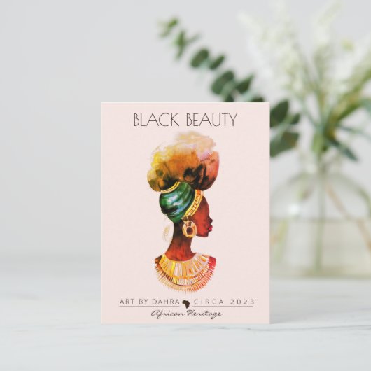 アフリカクイーン金ゴールドネックレス美しい黒人女性 ポストカード (スタンド正面)