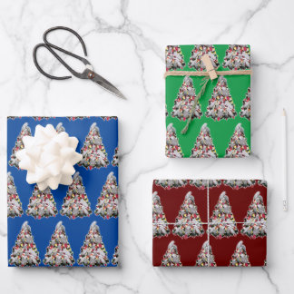 アフリカグレイのオウムのクリスマスツリーラッピング紙 ラッピングペーパーシート